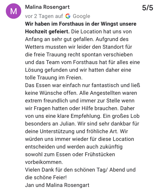 Bewertung Forsthaus Wingst Hochzeit 24 06 mobil - Hochzeiten